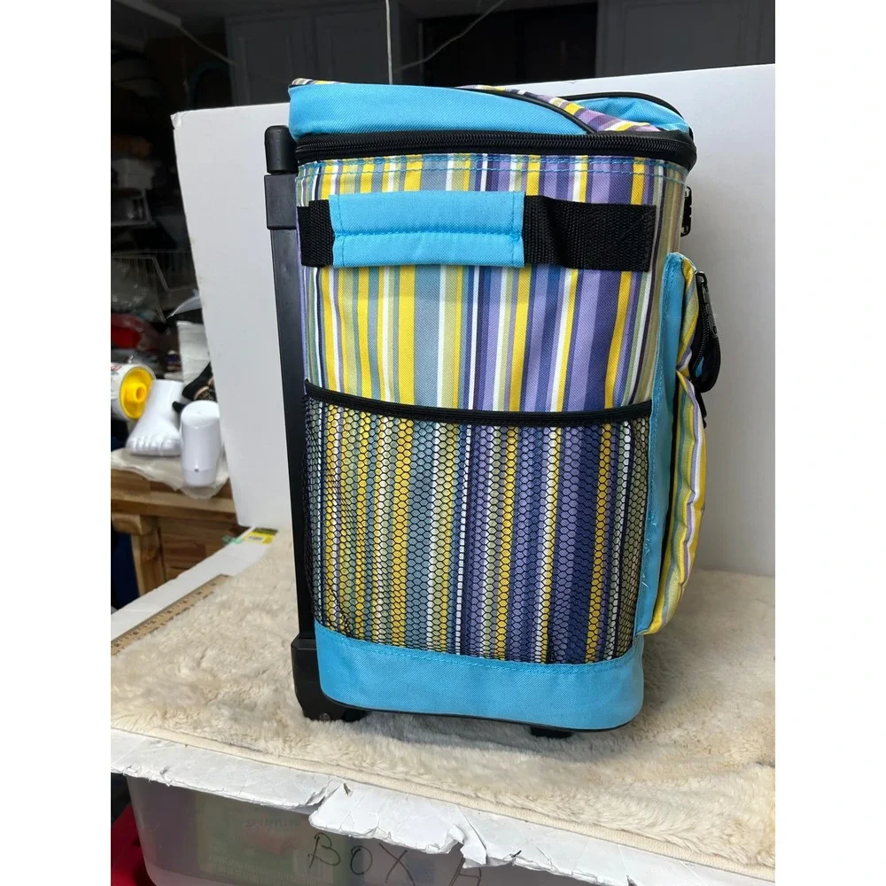 Nicole Miller Home Rolling Insulated Cooler Bag Striped Blue Yellow Purple